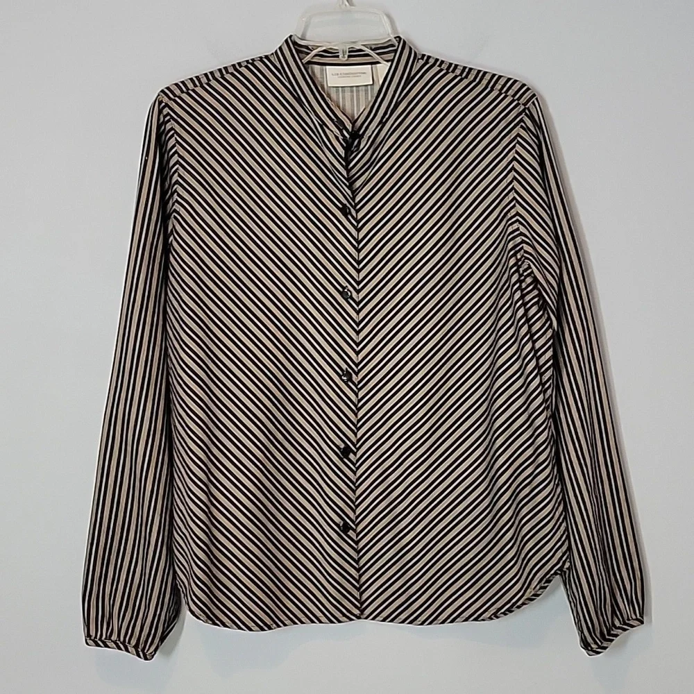 Liz Claiborne button front  chevron stripe blouse